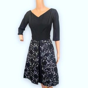 60s Black Silver Party Dress Full Skirt Cocktail Vintage XS